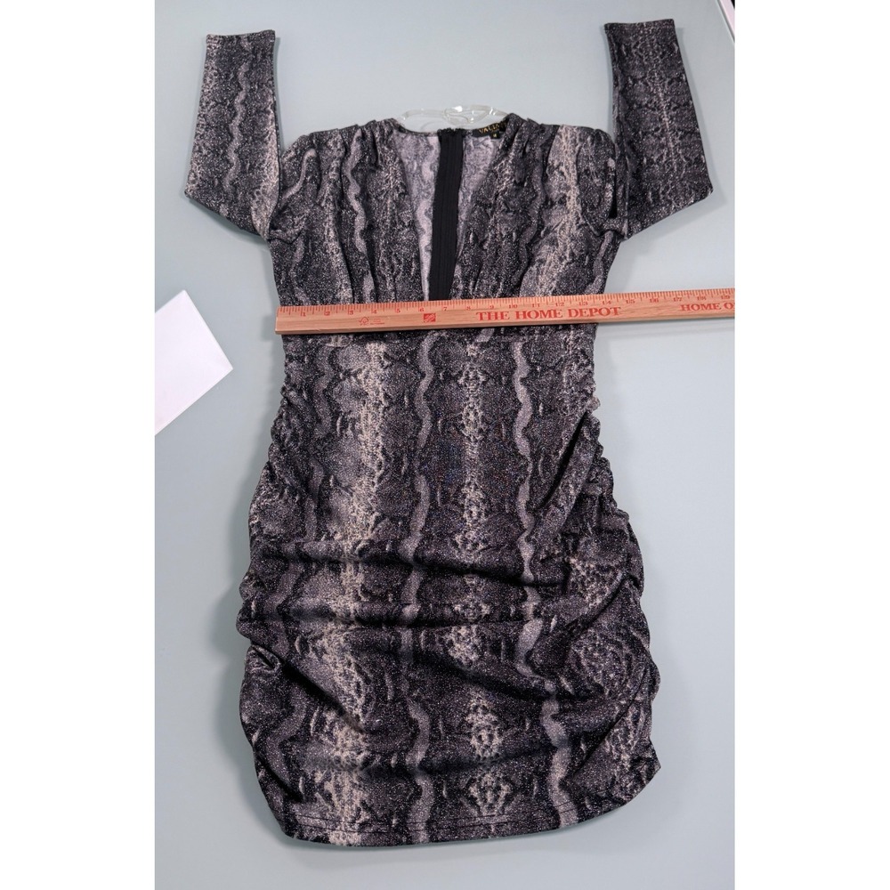 Valiant Paris Snake Print Ruched Bodycon Mini Dress Long Sleeve Gray - Sz Medium - Picture 9 of 16